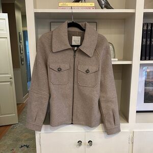 Tan Zip-Up Jacket with Large Collar
